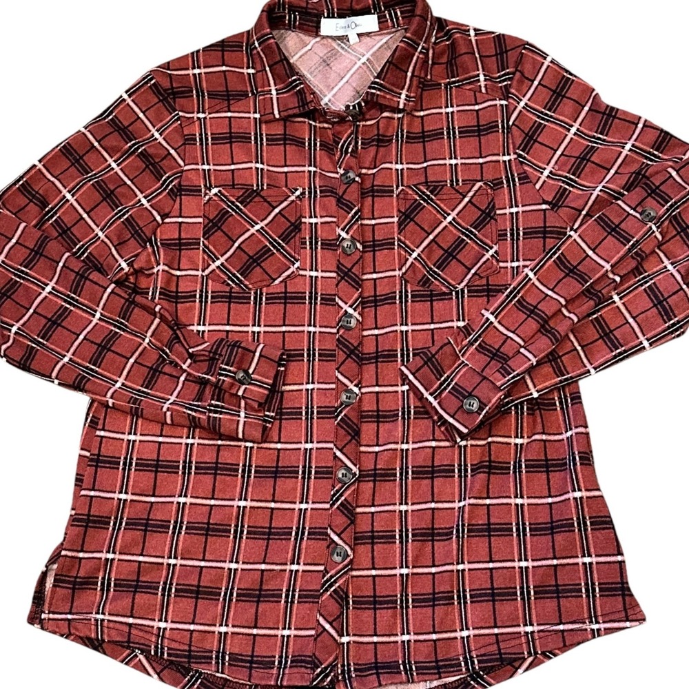 Eden & Olivia Plaid Shirt Womens Large Rust Excellent Lace Up Back Style
